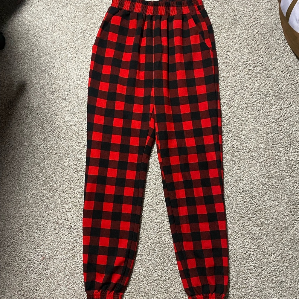 red plaid pants